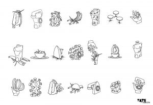 Digital vector illustration. This is a small selection of illustrations from a ‘Surrealist Matching game’ made for an interactive display at the Tate modern in London.