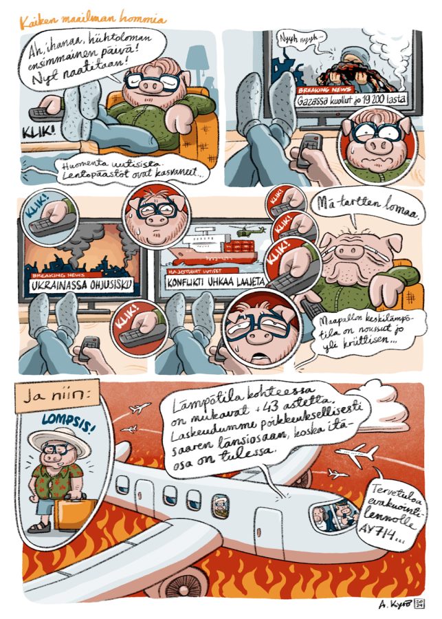 Antti Kyrön sarjakuva "Kaiken maailman hommia" Maailman Kuvalehteen.