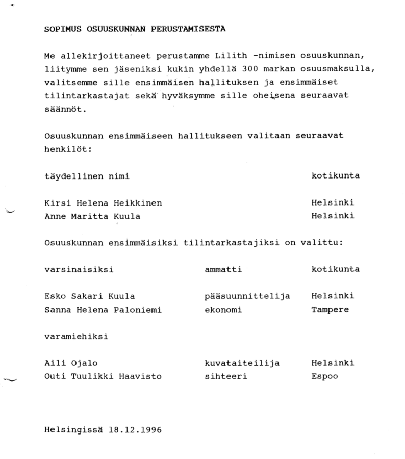 Lilithin perustamissopimus